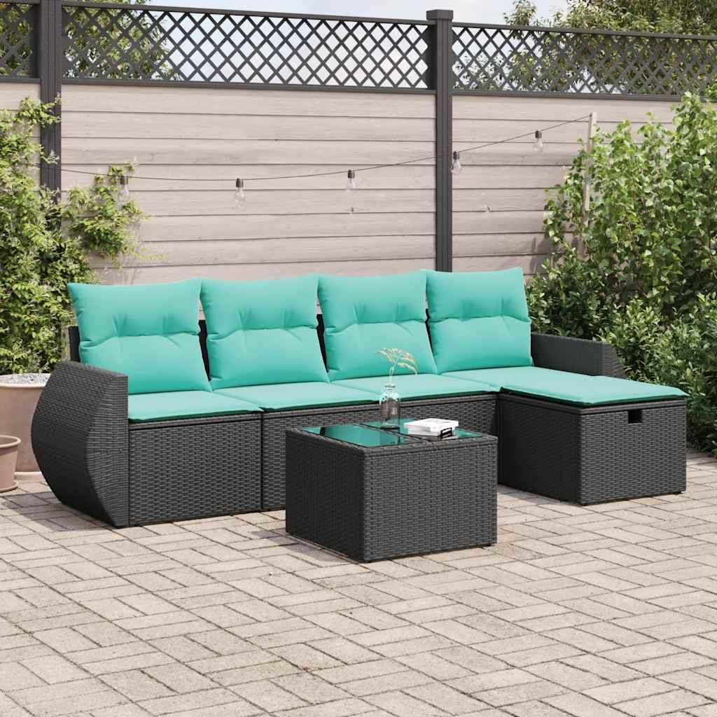 "Schlussverkauf" 6-tlg. Garten-Sofagarnitur UV-beständig - Loungegruppe mit Kissen - Schwarz Poly Rattan C11975