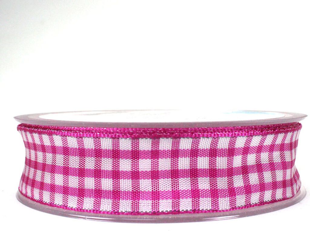 25m Dekoband 25mm kariert Antennenband Schleifenband Geschenkband Band Karo , Farbe:pink