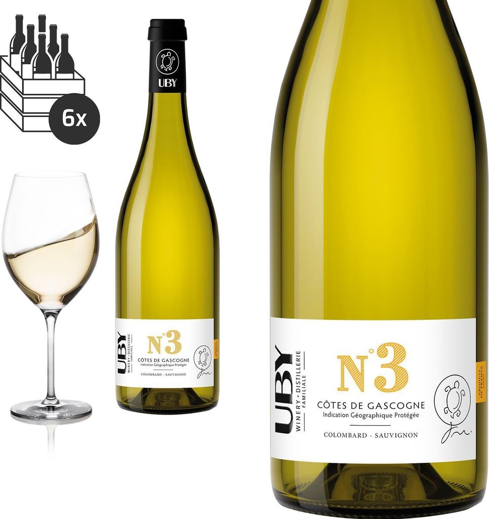 6er Karton 2023 Uby N° 3 Colombard - Sauvignon von Domaine d'Uby - Weißwein