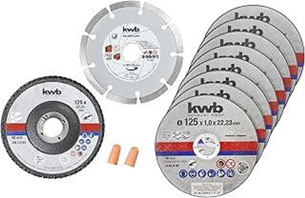 kwb Trennscheiben-Set, 10-teilig, Dünntrennscheiben, Diamanttrennscheibe, Schleifmopteller, Ø 125 mm, für Winkelschleifer, vielseitige Anwendung...