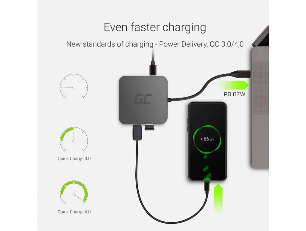 Plus de ports pour votre ordinateur : Station USB-C Green Cell Argent - 8