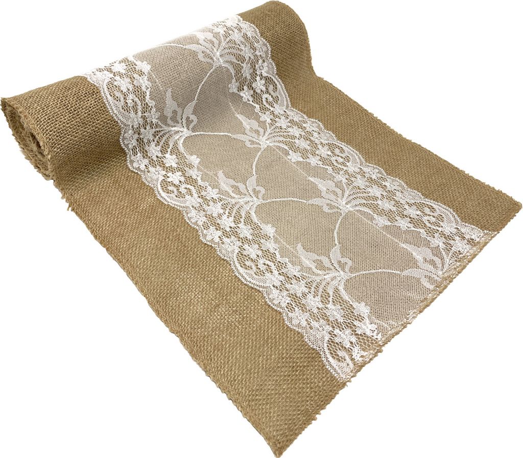 Oblique Unique Jute Tischläufer mit Spitze mittig Tischband Tisch Läufer 270 cm x 30 cm Tischdeko für Geburtstag Party Hochzeit Deko