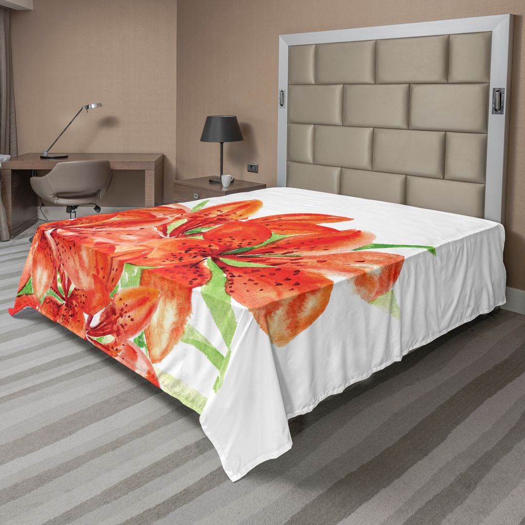 ABAKUHAUS Aquarell-Blumen Bettlaken, Pastorale Themen Große Lilien in leuchtenden Farben Habitus der Flora Artwork, weiches bequemes oberes Bettla...