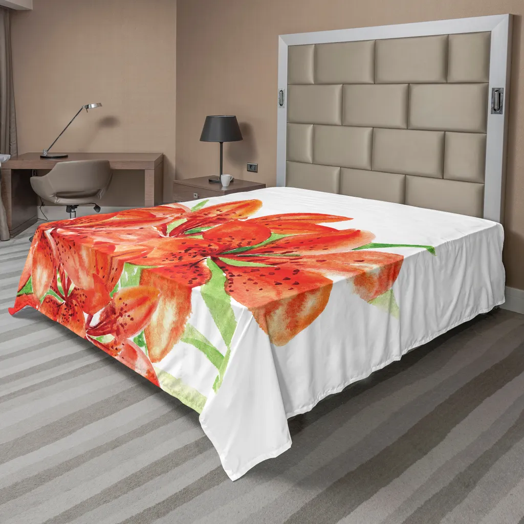 Drap de lit doux avec grands lys colorés, 275 x 260 cm, textile soyeux