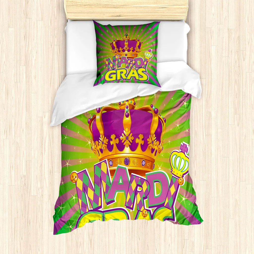 Copripiumino Singolo Retro Crown ABAKUHAUS Viola Arancio Antiacaro