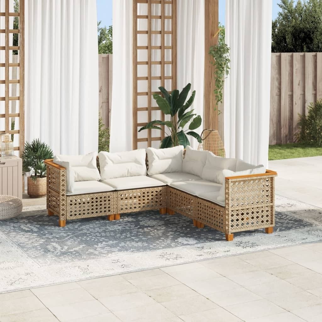 Möbel 5-tlg. Garten-Sofagarnitur mit Kissen Beige Poly Rattan - Gartenmöbelgarnituren 3261826