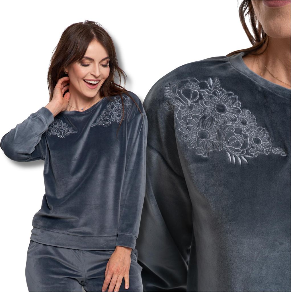 Moraj | Veloursbluse - Blumenmuster - Bequem - Stilvoll - Ideal Für Die Freizeit, Größe M