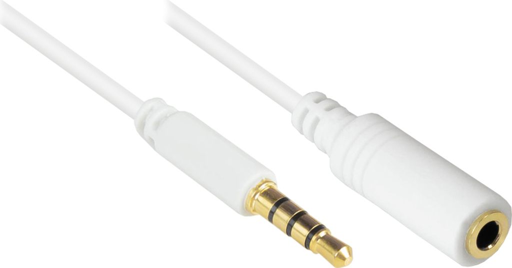 Klinkenverlängerung 3,5mm, Stecker an Buchse (4polig), weiß, 3m, Good Connections