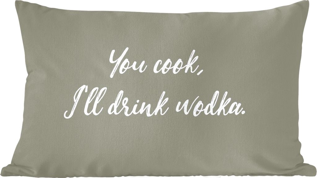 MuchoWow Zierkissen Sofakissen Wohnzimmer Dekokissen 50x30 cm Zitate - Du kochst, ich trinke Wodka - Sprichwörter - Wohnzimmerdekoration - Polst...