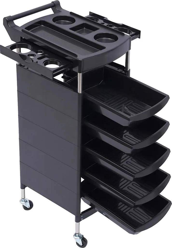 Chariot de rangement coiffure mobile avec grand plateau extensible