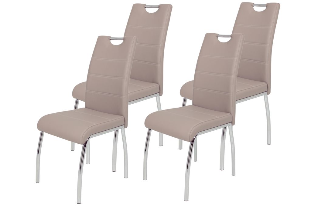 Hela TIsche, 4er Set Esszimmerstuhl, Vierfuß-Stuhl Susi - Microfaser Vintage Beige - Metallgestell verchromt - Bügelgriff - Belastbarkeit ca. 120kg