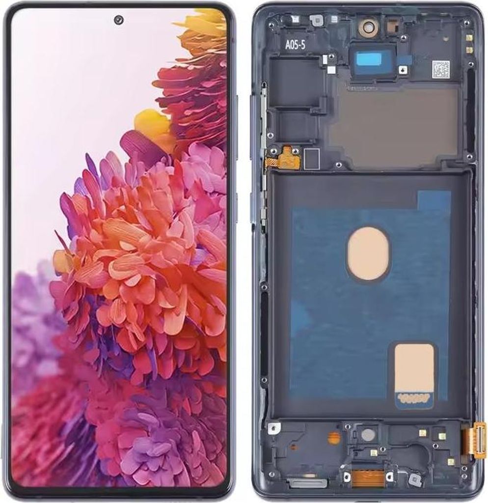 A split image showing a smartphone screen on the left and the disassembled phone frame on the right.