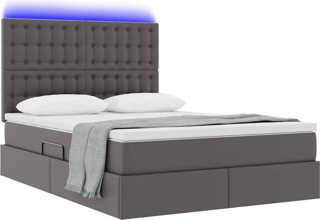 Bett mit LED-Lichtleisten mit Kopfteil Grau 140 x 200 cm PVC