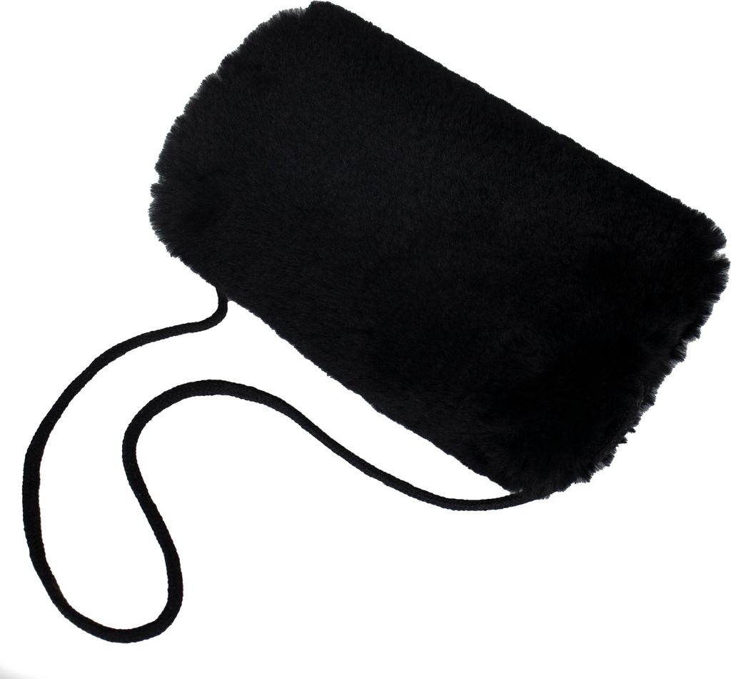 Lammfell Hand Muff NW mit Umhängeband Schwarz