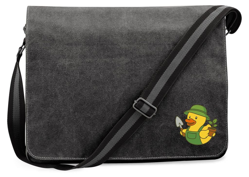 Huuraa Umhängetasche Quietscheente Gartenbau Comic Gummiente 14 Liter Black Canvas Laptoptasche Geschenkidee