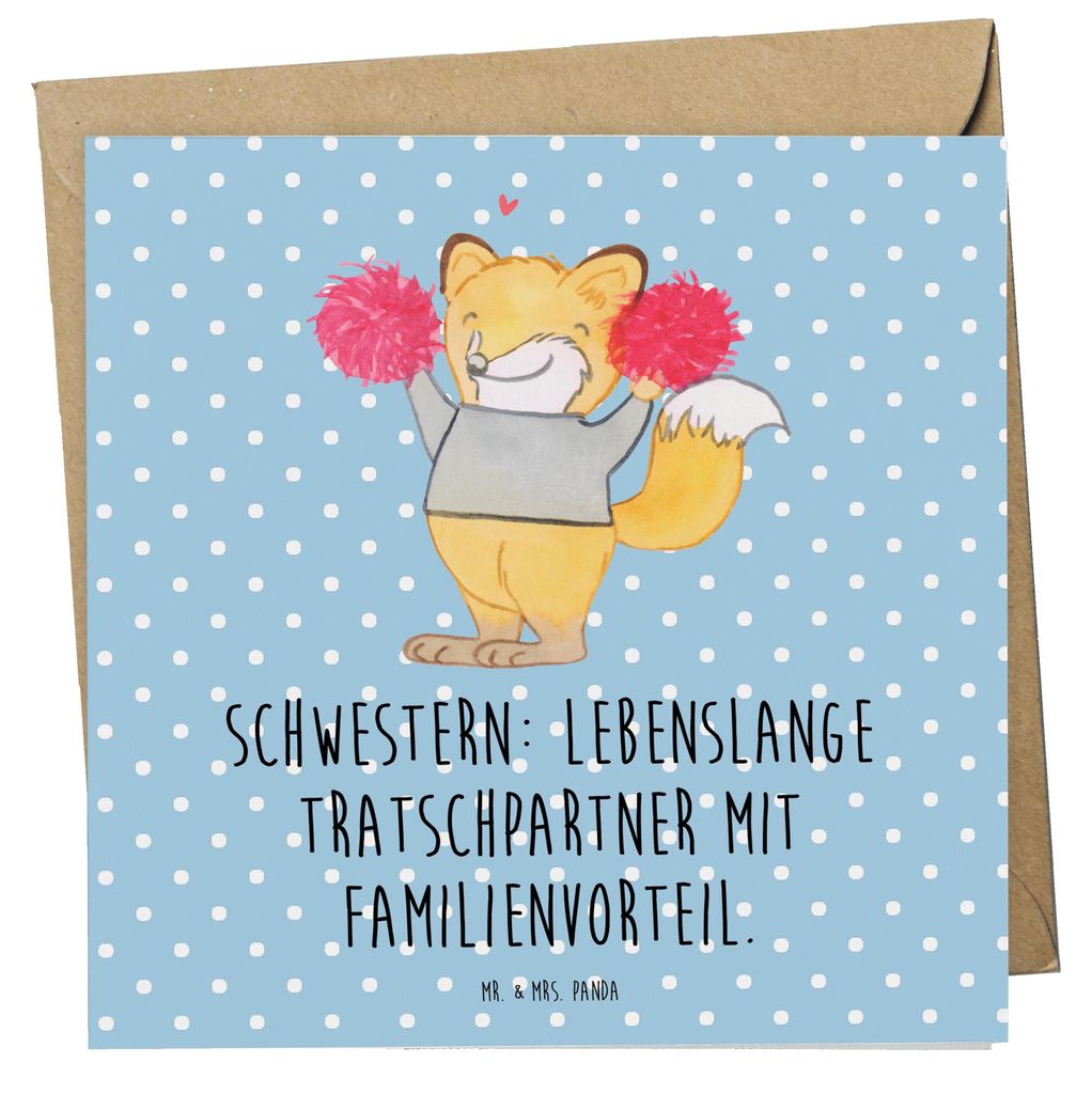 Mr. & Mrs. Panda Grußkarte Schwestern Tratschpartner - Blau Pastell - Geschenk, faltkarte, handgemacht, doppelkarte, Lächeln, Spaß, Familiengesc...
