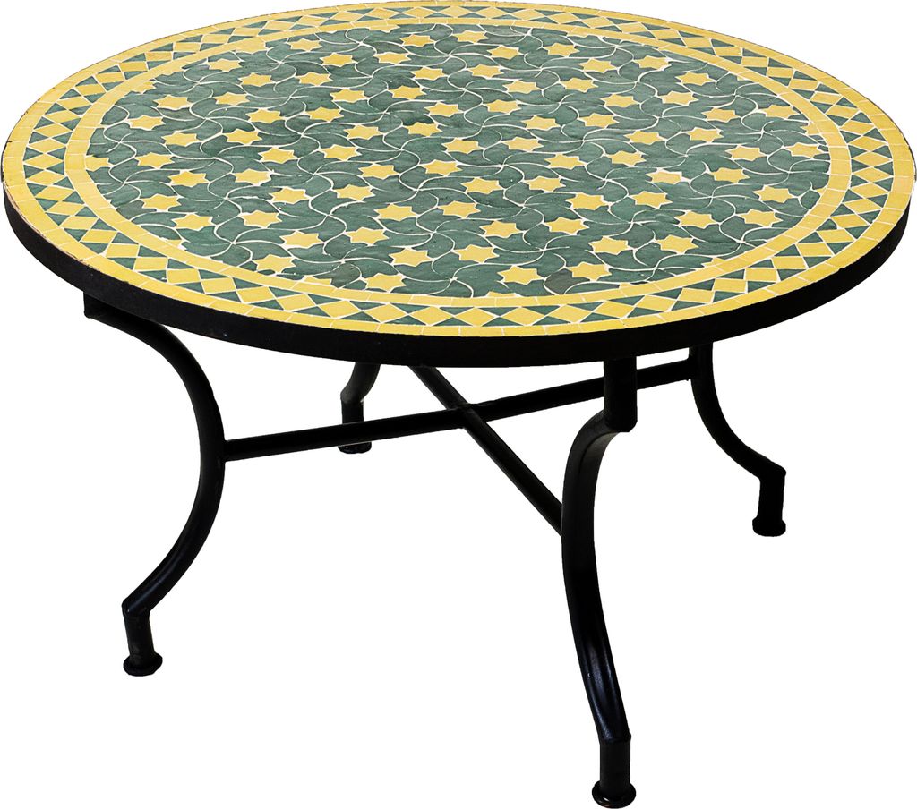 ORIGINAL Marokkanischer Mosaiktisch Couchtisch ø 80cm Groß rund | Runder Kleiner Mosaik Gartentisch Mediterran | ALS Tisch Beistelltisch für Bal...