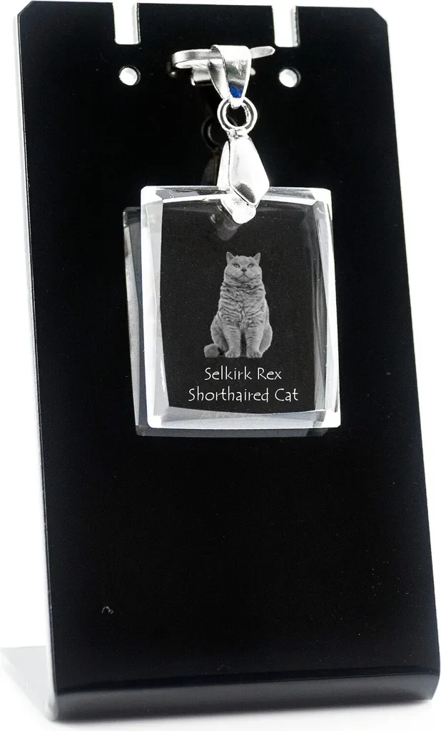 Selkirk Rex Kočka krátkosrstá - Ciondolo gatto di cristallo, collana con foto, gioielli unici di Art-Dog
