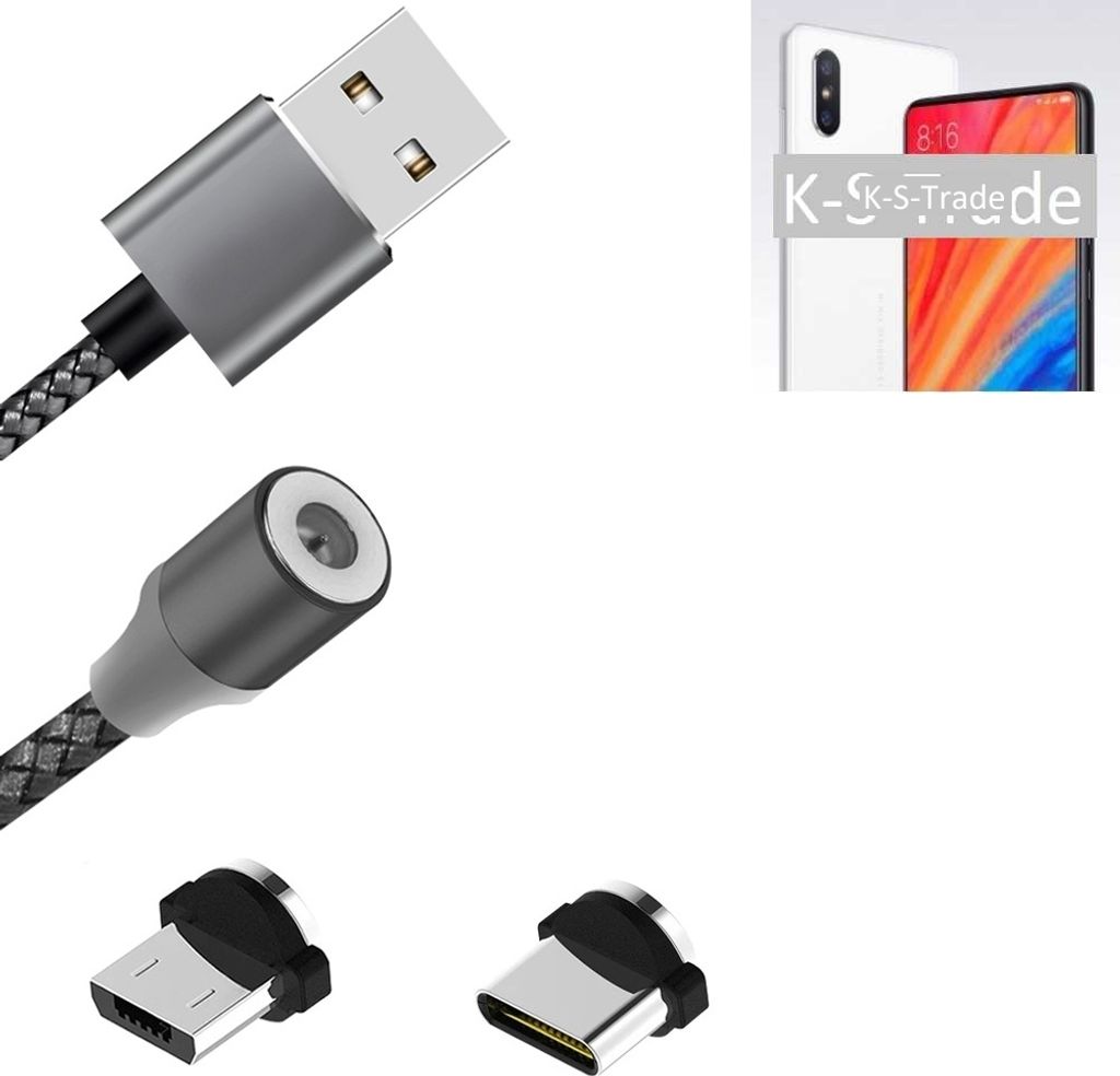 K-S-Trade Hochwertiges Magnet-Lade-kabel Sync-Kabel Daten-Kabel für Motorola One Vision mit USB-Typ-C-Anschluss und Micro-USB-Anschluss 2A bis zu