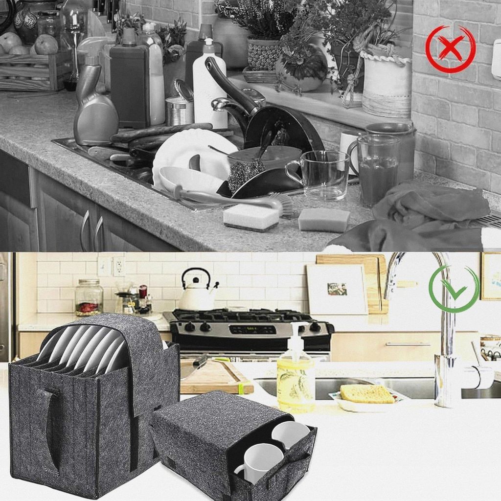 Filz Tellerhalter Camping, Tassenhalter aus Filz, Tellerhalter Wohnmobil, Camping Geschirr Lagerung Tasche, Bestecktasche für 8 Teller 6 Tassen, z...