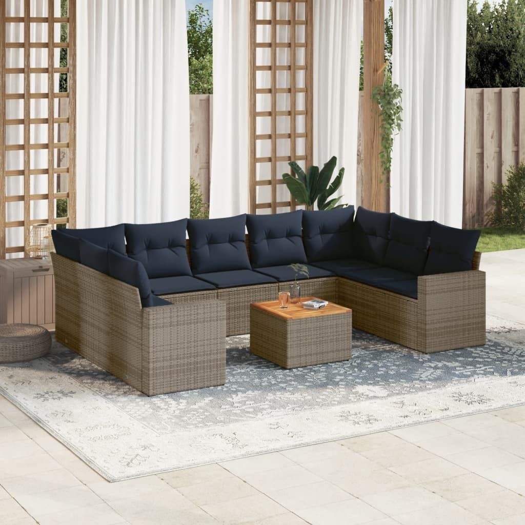 Maison Exclusive - 10-tlg. Garten-Sofagarnitur mit Kissen Grau Poly Rattan