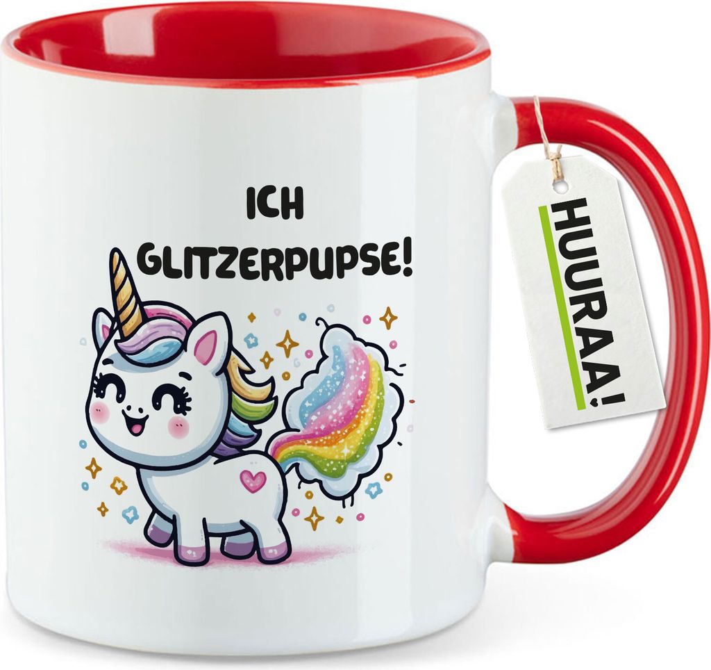 Huuraa Kaffeetasse Ich Glitzerpupse Einhorn 330ml Rot Keramik Kaffeebecher Geschenkidee