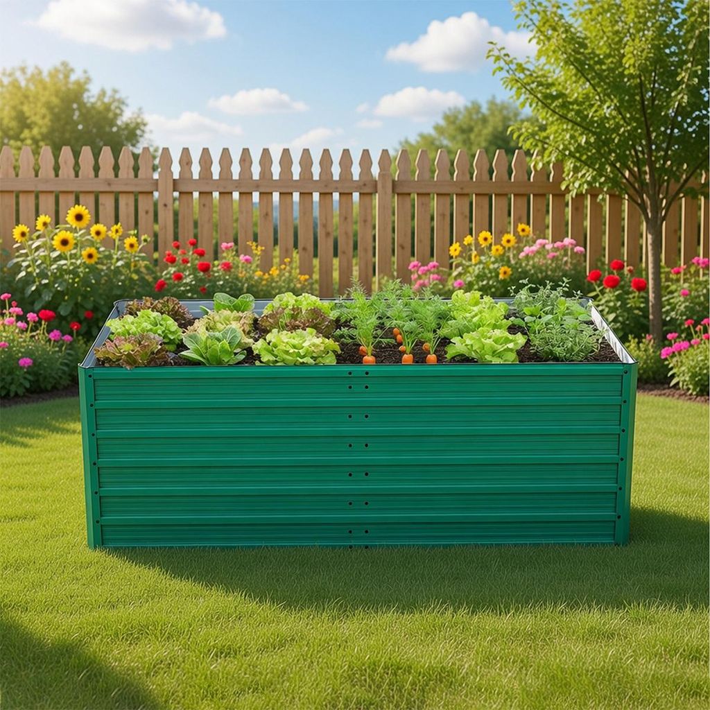 Hochbeet mit offenem Boden Gartenbeet Pflanzbeet für Gemüse, Blumen, Terrasse und Garten 190 x 90 x 64 cm Grün
