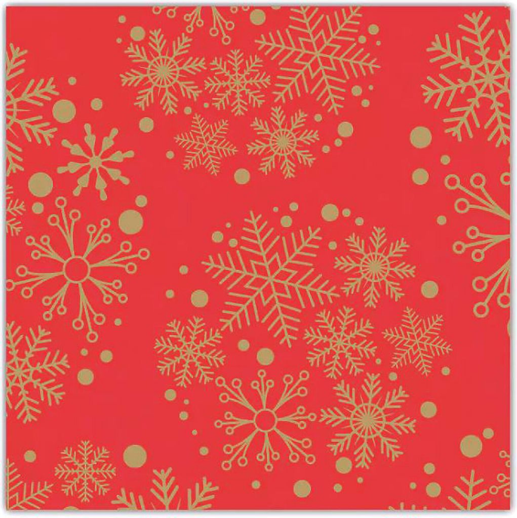 Servietten stoffähnlich 40x40cm mit Schneeflocken 25 Stück Rot / Gold