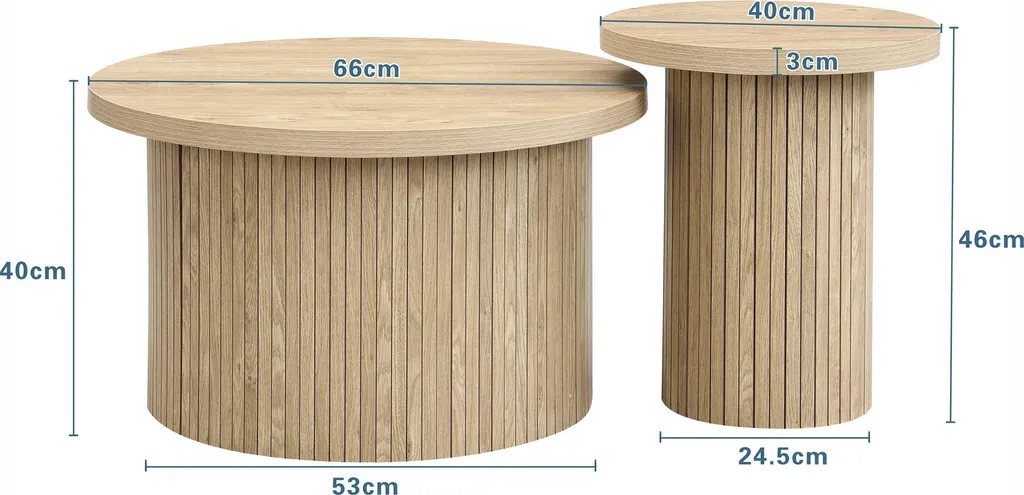 OKWISH Table Basse Ronde Double en Bois Naturel et MDF - 100x60x45 cm