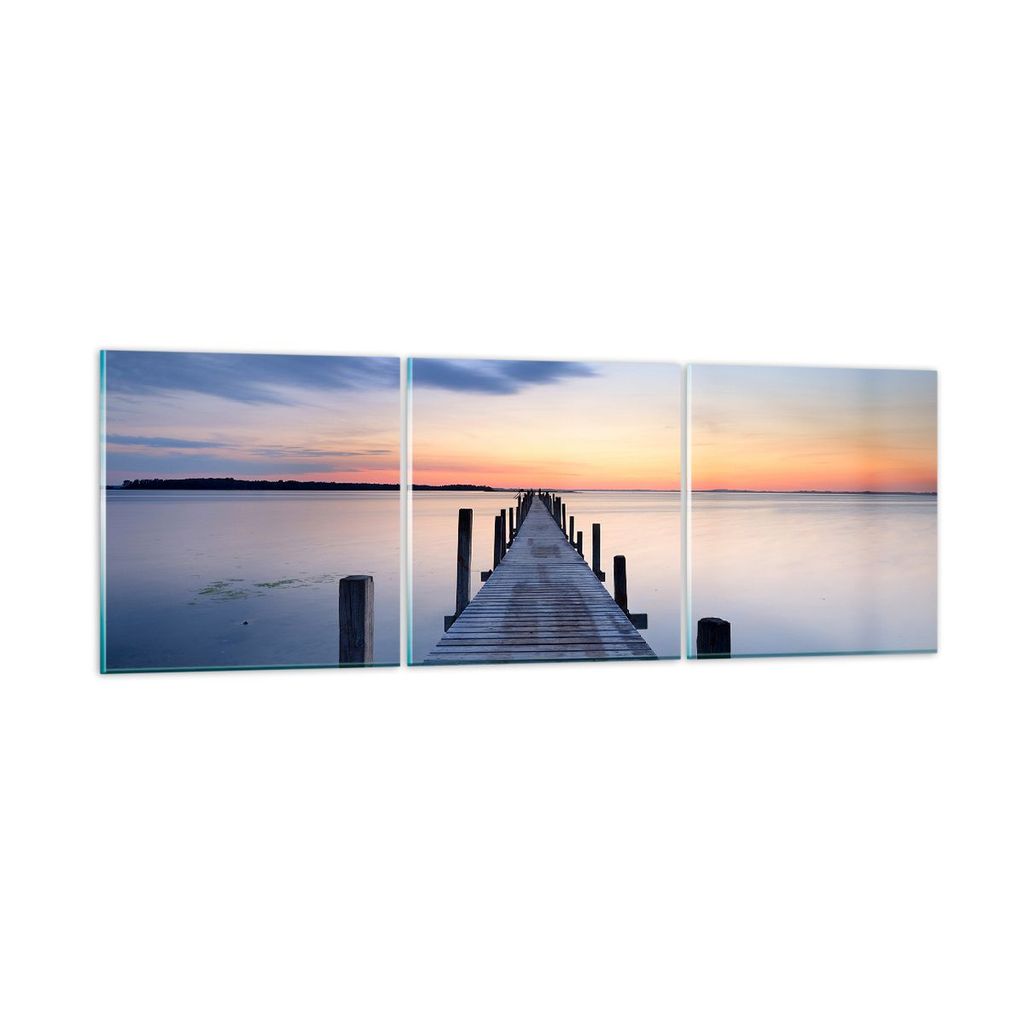 Bilder auf glas - Sonnenuntergang See Wasser Brücke - 150x50cm - Glasbilder - Wandbilder - Kunstdruck - Wanddekoration aus Glas - Glas Bilder - Wa...