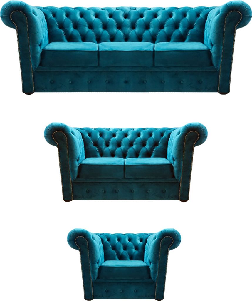 Sofagarnitur Modern Textil Sessel 2x Sofas Chesterfield Wohnzimmer 3+2+1