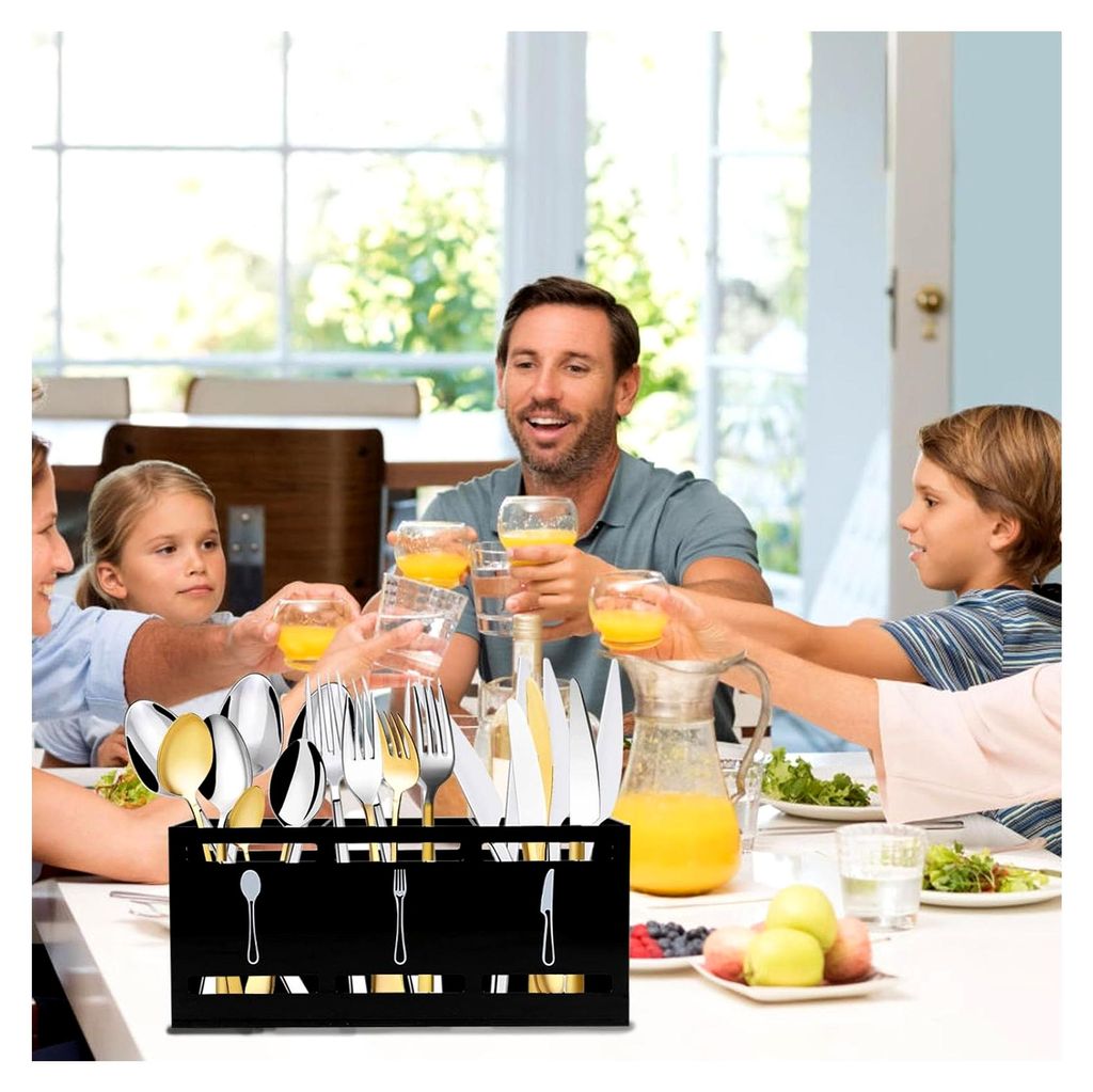 Küchenutensilienhalter Schwarz – 3-Fach Besteck Organizer aus Acryl, Behälter für Küchenutensilien mit offenem Design, Großes Fassungsvermö...