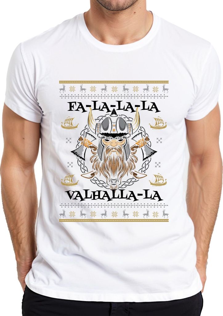 Fa La La La Valhalla La Wikinger - Weihnachten Weihnachtsgeschenk Christmas Herren T-Shirt, Weiß, 3XL