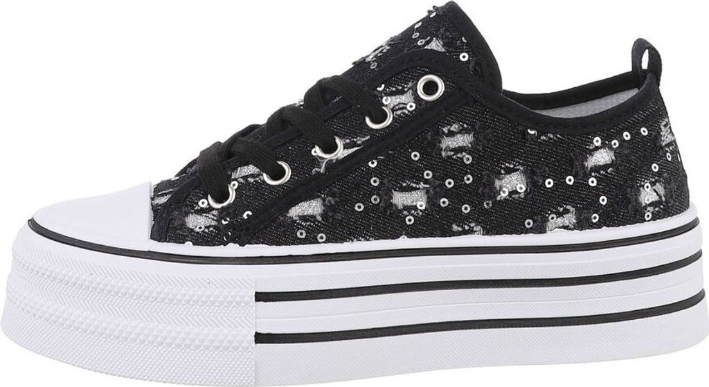 Ital-Design Damen Freizeitschuhe Textiloptik Sneakers Low 85867661 Schwarz Gr. 38