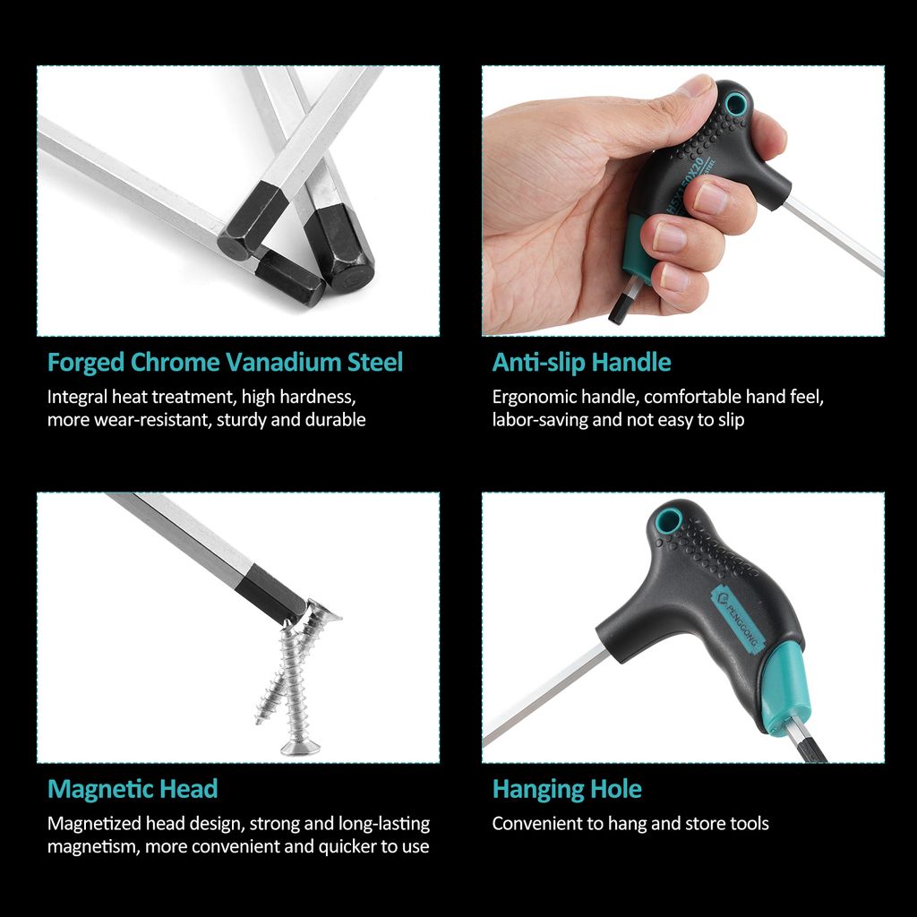 PENGGONG 7Pcs T-Griff Sechskantschlüssel Set Sechskantschlüssel Set Auto Fahrrad Reparatur Werkzeug 2.5/3/3.5/4/5/6/8mm Fahrrad Metall Metrisch L...