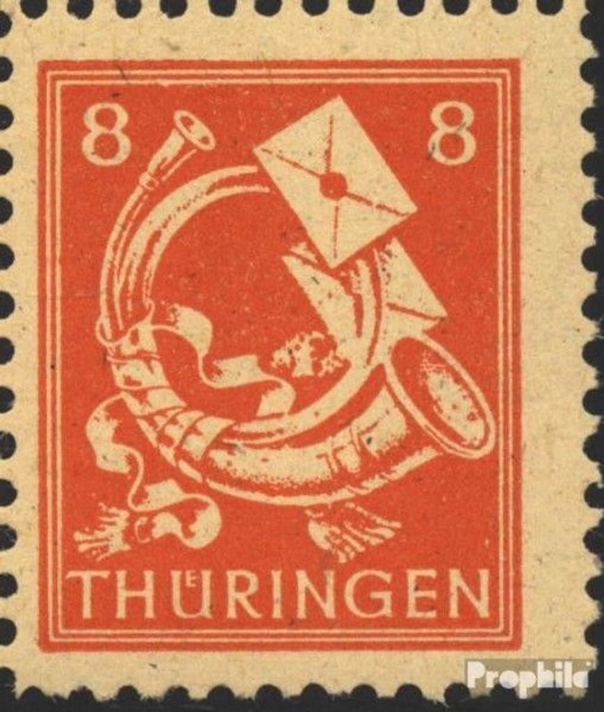 Briefmarken Sowjetische Zone (All.Bes.) 1945 Mi 96I, dritte Schleife am Posthorn (Feld 2) postfrisch Thüringen