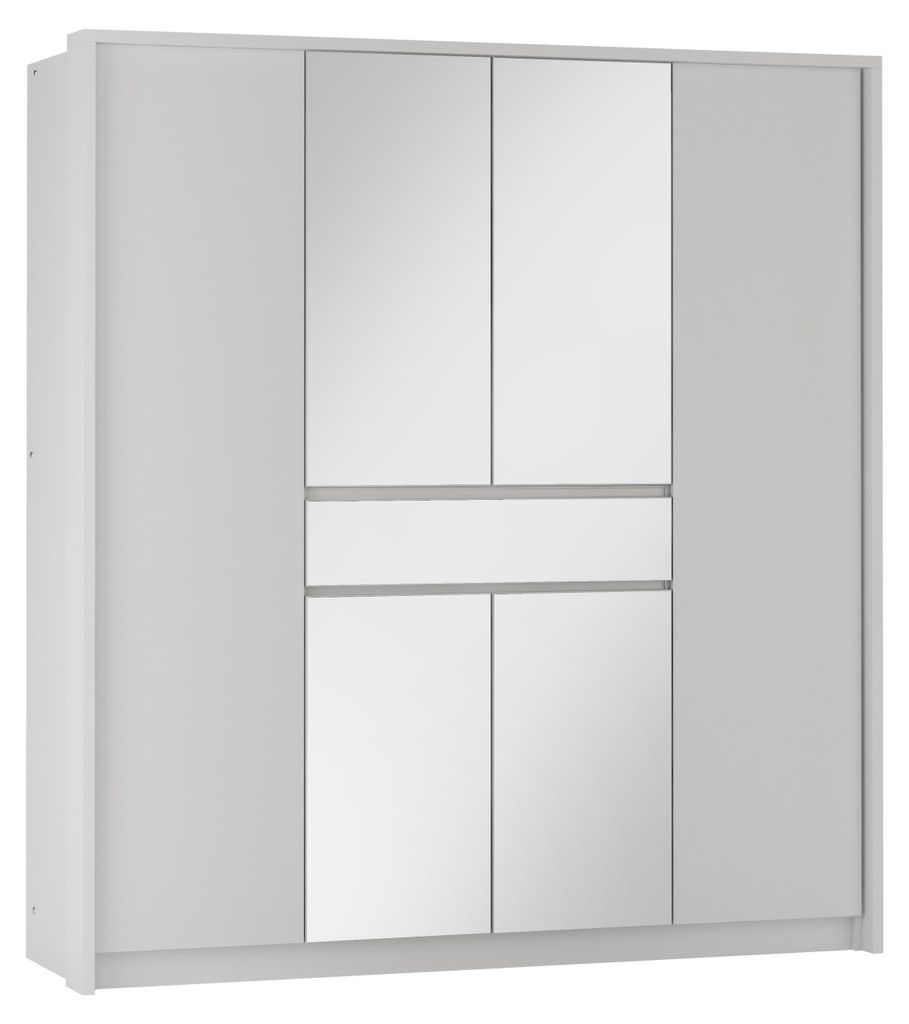 Masseno Schiebetürenschrank RUMBLE 200/217/65 cm 3-türig mit Spiegel Weiß