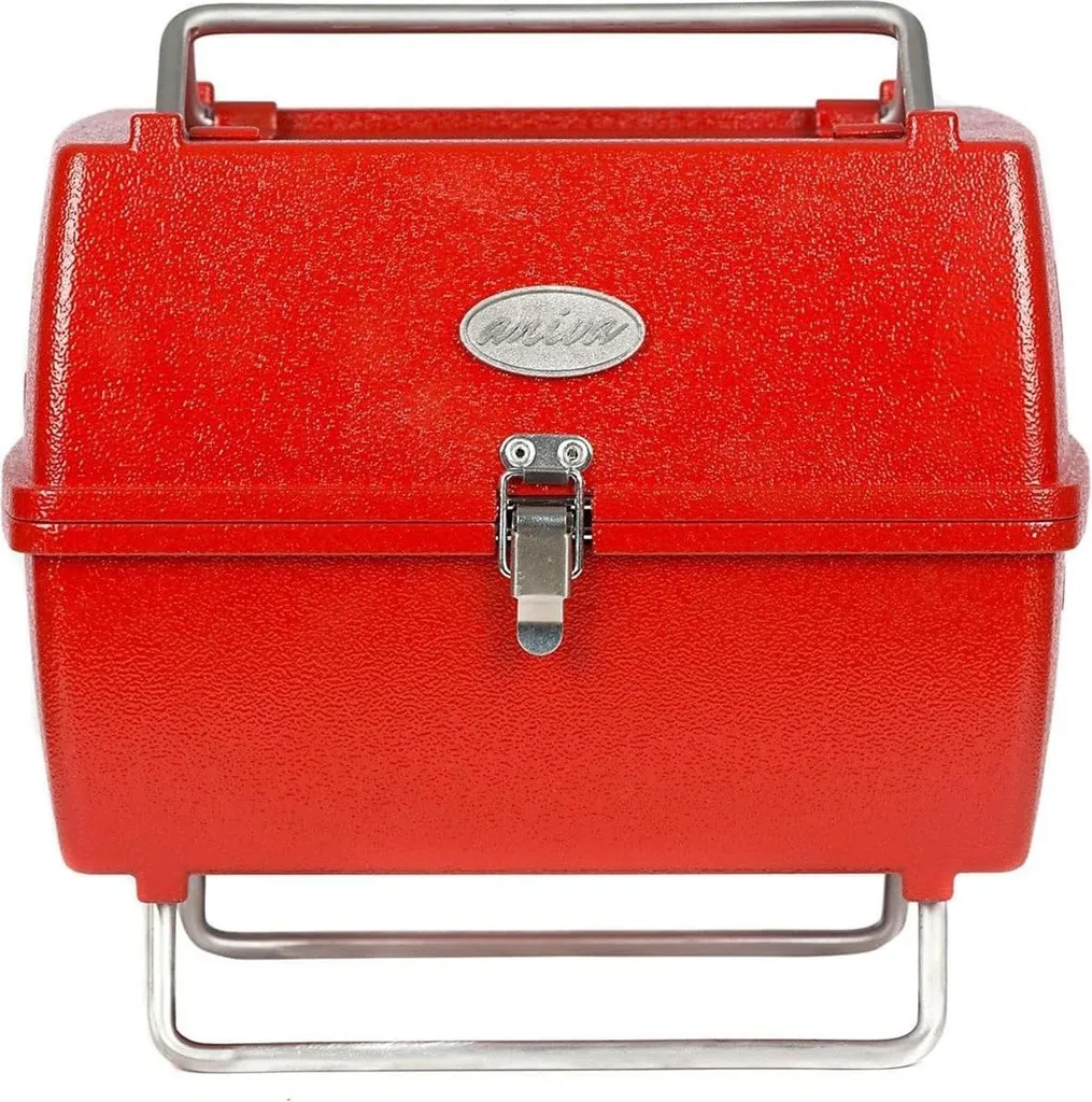 Barbecue jardin et camping rouge avec set 13 pièces pour vos grillades