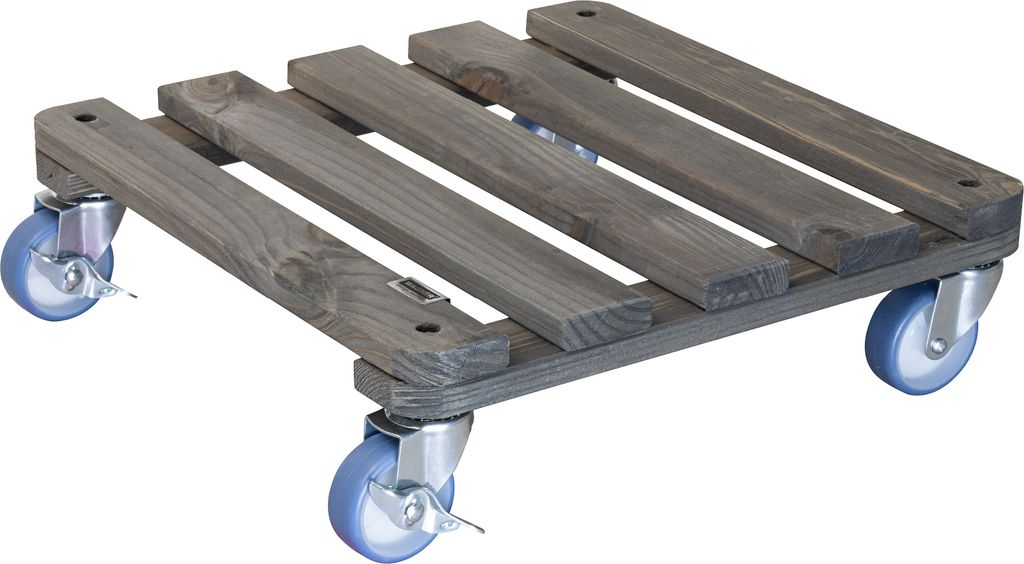 WAGNER Pflanzenroller VINTAGE 40 x 40 x 12 cm, für außen, Holz geriffelt, Softrollen, Bremse, Tragkraft 200 kg, EU Ware - 20709001