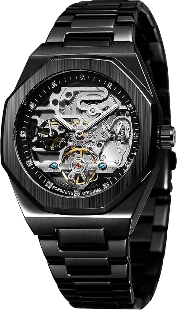 Orologio automatico da uomo Orologio meccanico scheletrico in acciaio inossidabile impermeabile Orologio meccanico automatico con movimento meccanico Design classico della cassa