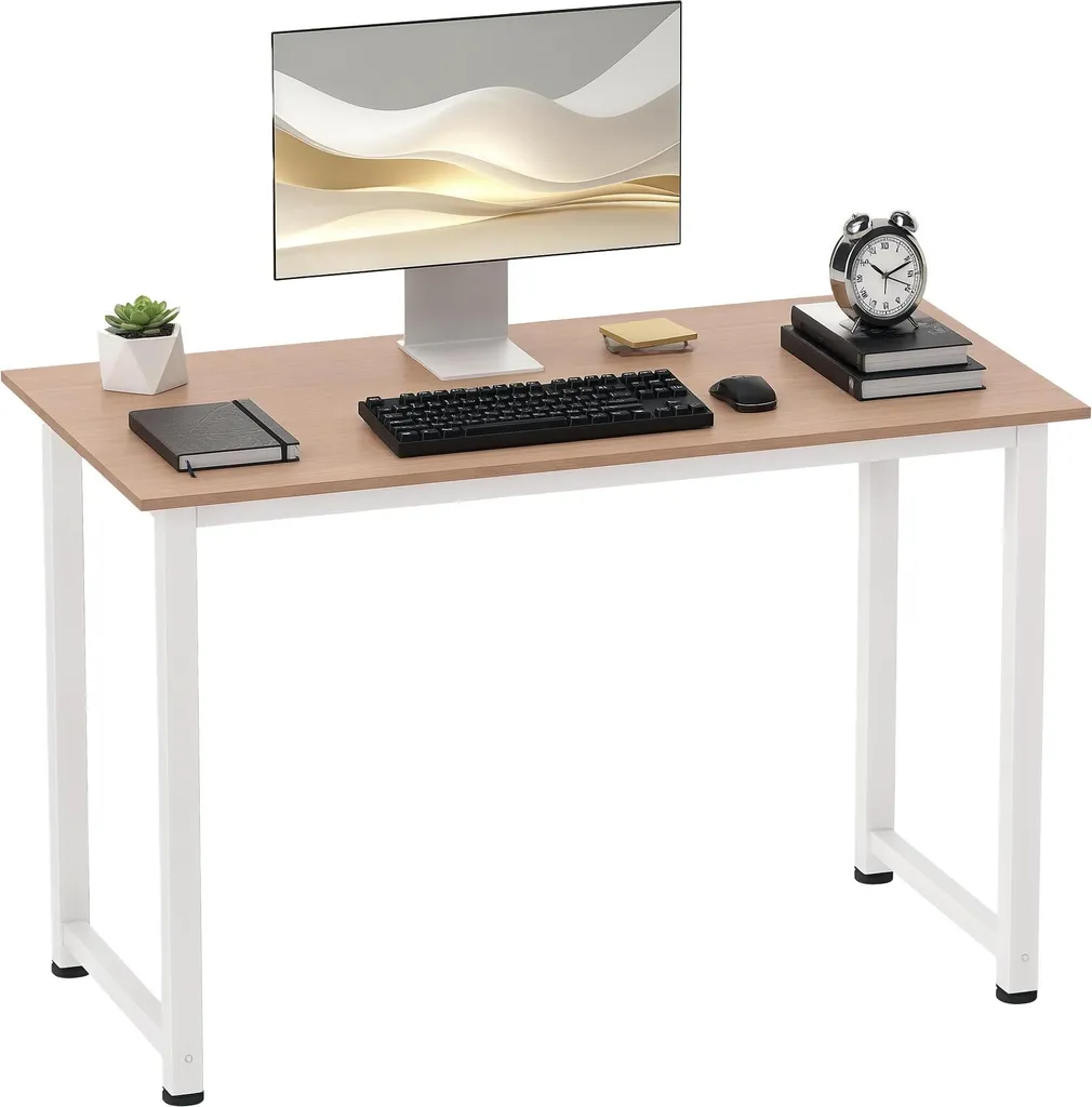 Bureau multimédia 120 cm table de repas moderne chêne et métal blanc chic