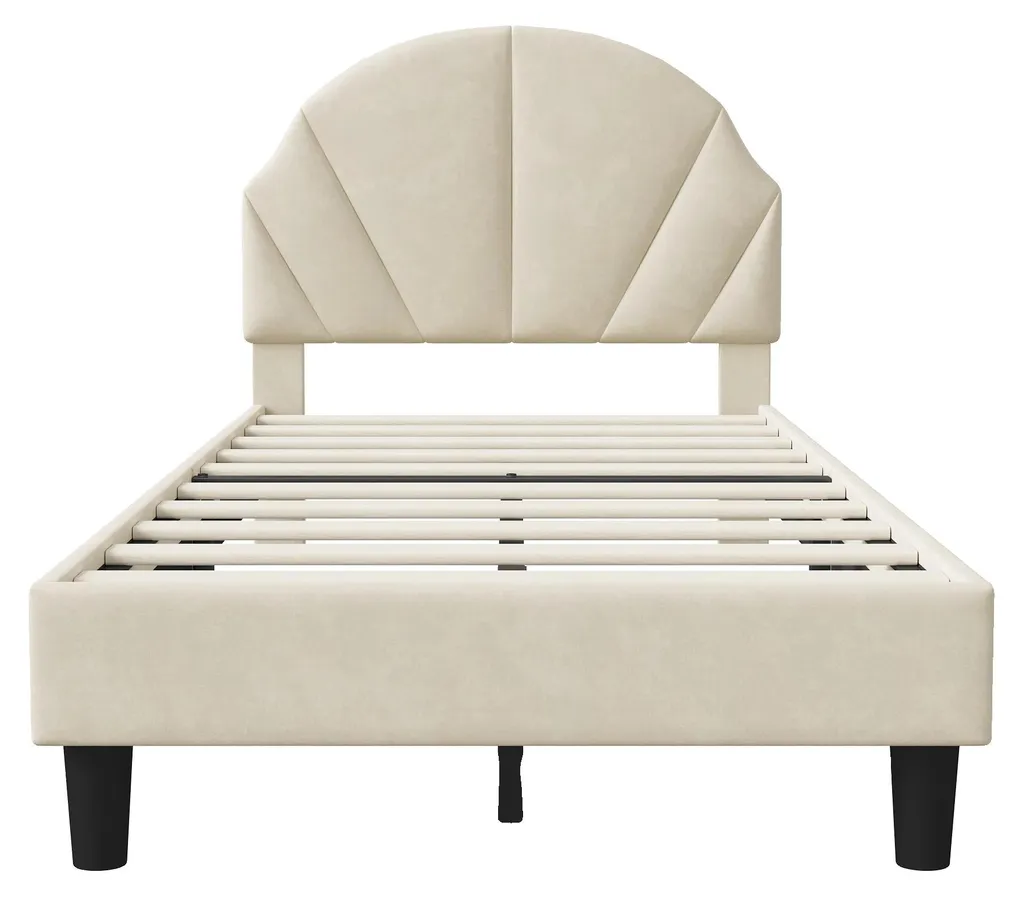 Lit rembourré 90x200 cm avec tête de lit réglable design moderne beige