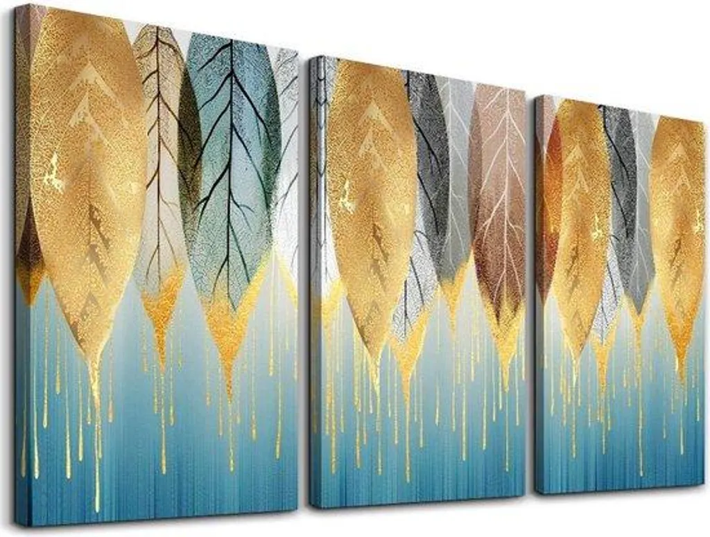 Décorer un mur vide : tableaux feuilles dorées pour salon et chambre