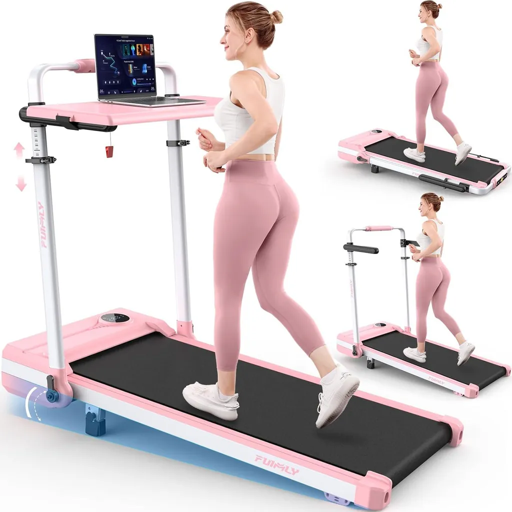 Tapis de course pour télétravail pliable avec bureau et 3 modes de commande