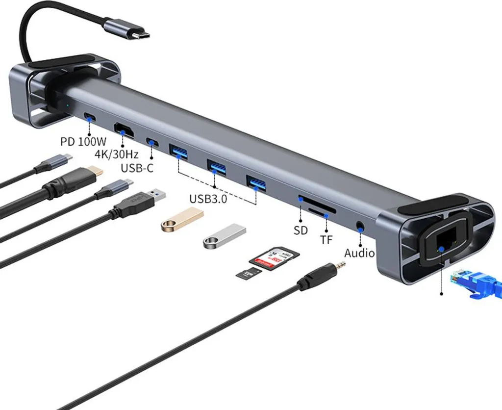 Hub USB-C 10 en 1 pour le Télétravail : Connectez Écrans et Accessoires