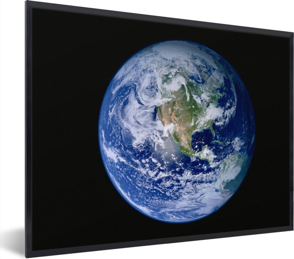 MuchoWow Gerahmtes Poster Satellitenbild der Erde mit Wolken 40x30 cm - Poster mit Schwarzem Bilderrahmen Wandposter Rahmen Foto Bilder - Kunstpo...