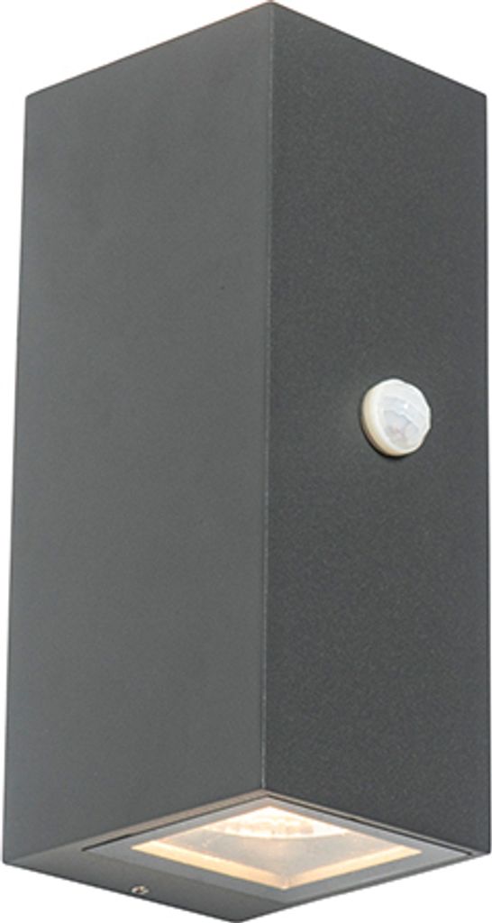 QAZQA - Moderne Außen Wandleuchte anthrazit IP44 mit Bewegungsmelder - Baleno II I Außenbeleuchtung I Up & Down - Aluminium Rechteckig - LED geeignet GU10