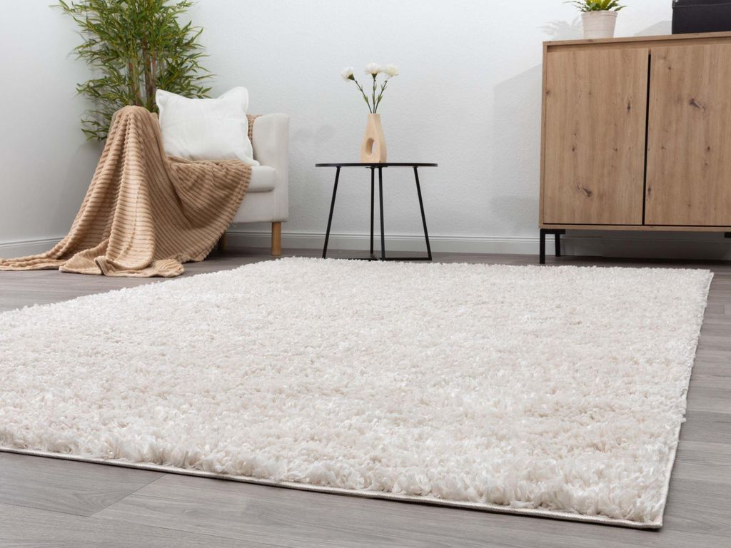 Steffensmeier Hochflor Teppich Vaasa | Shaggy Langflor Teppich | Wohnzimmer, Schlafzimmer, Beige, Größe: 65x130 cm