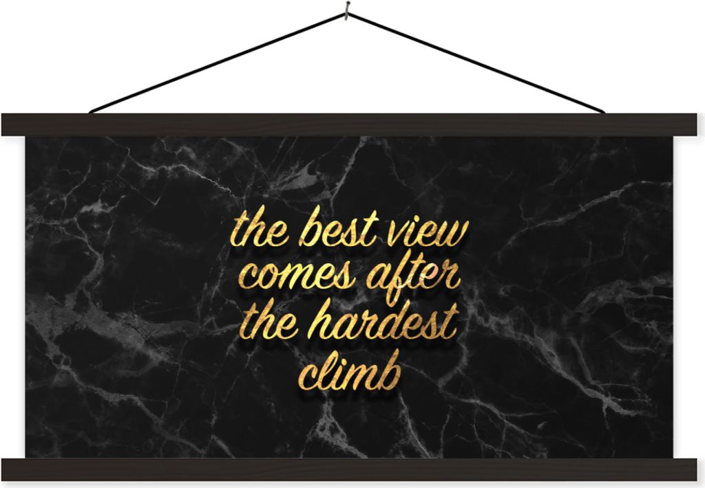 MuchoWow Textilposter Zitate - Sprichwörter - Gold - Marmor 120x60 cm mit schwarzem Rahmen - Dekoration Schlafzimmer