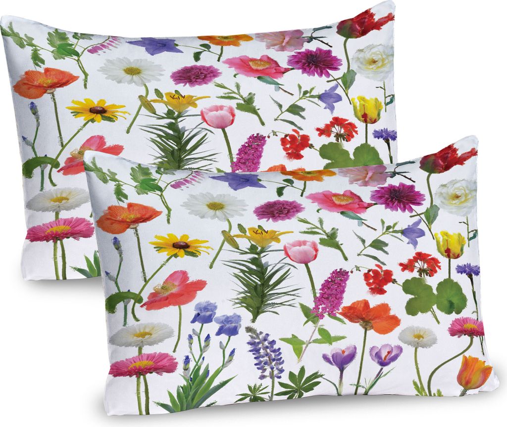 ABAKUHAUS Blume Kissenbezug Packung mit 2, Arten der Blumen klare farbige Rosen-Tulpe-Gänseblümchen-Hortensien-Flieder-Grafik-Druck, Dekorativer ...